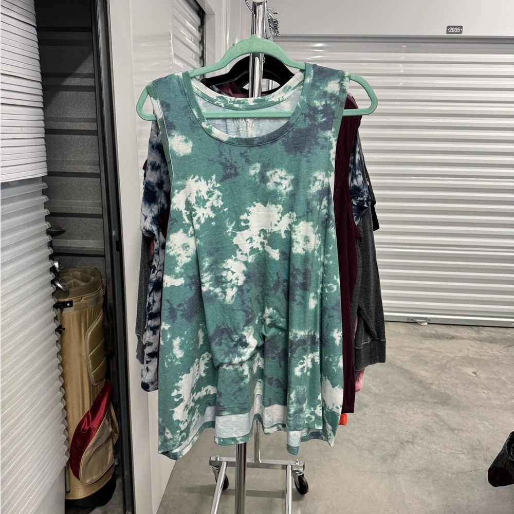 Green Blue Tie-Dye Sleeveless Top | size 3x